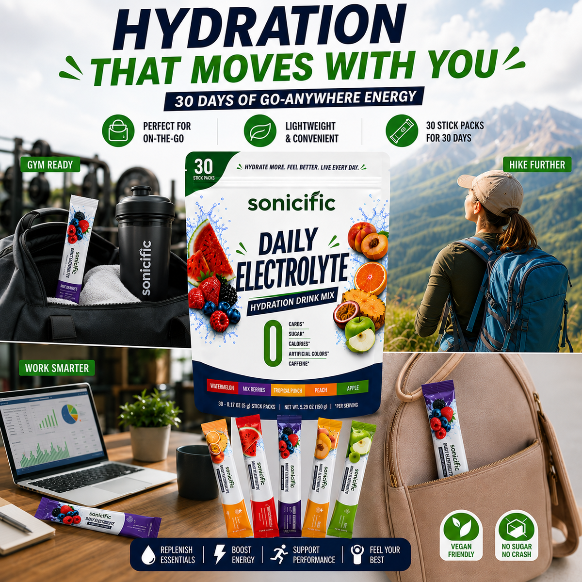 Daily Electrolyte Hydration Drink Mix Zero Sugar, Zero Calories, 30 Stick Packs