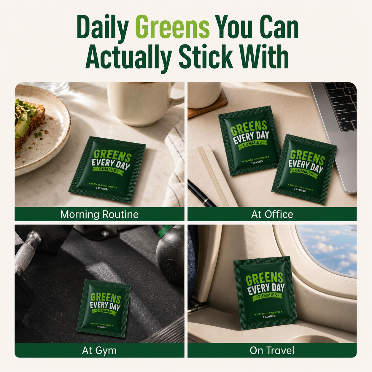 Sonicific Green Gummies – Zero Sugar Super Greens & Antioxidants, Green Apple Flavor, 60 Gummies