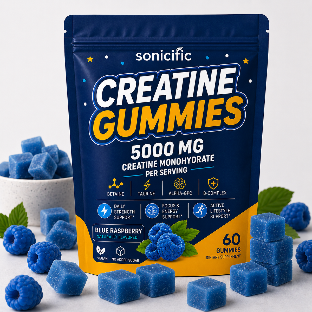 Creatine Gummies 5000mg Creatine Monohydrate, Betaine,Taurine, Alpha GPC