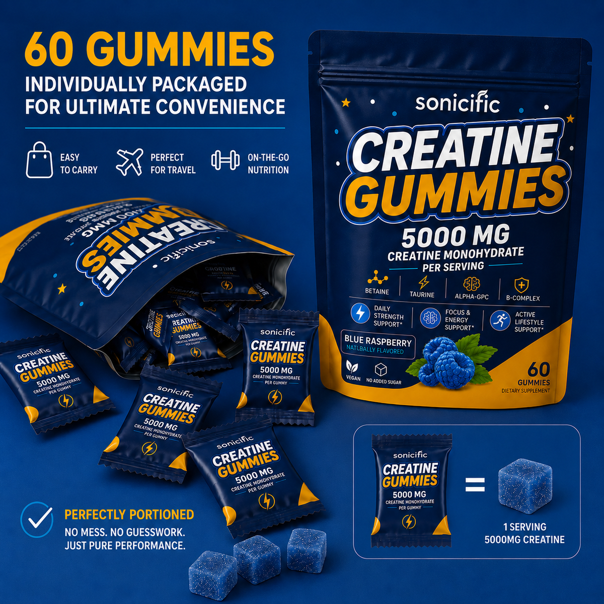Creatine Gummies 5000mg Creatine Monohydrate, Betaine,Taurine, Alpha GPC