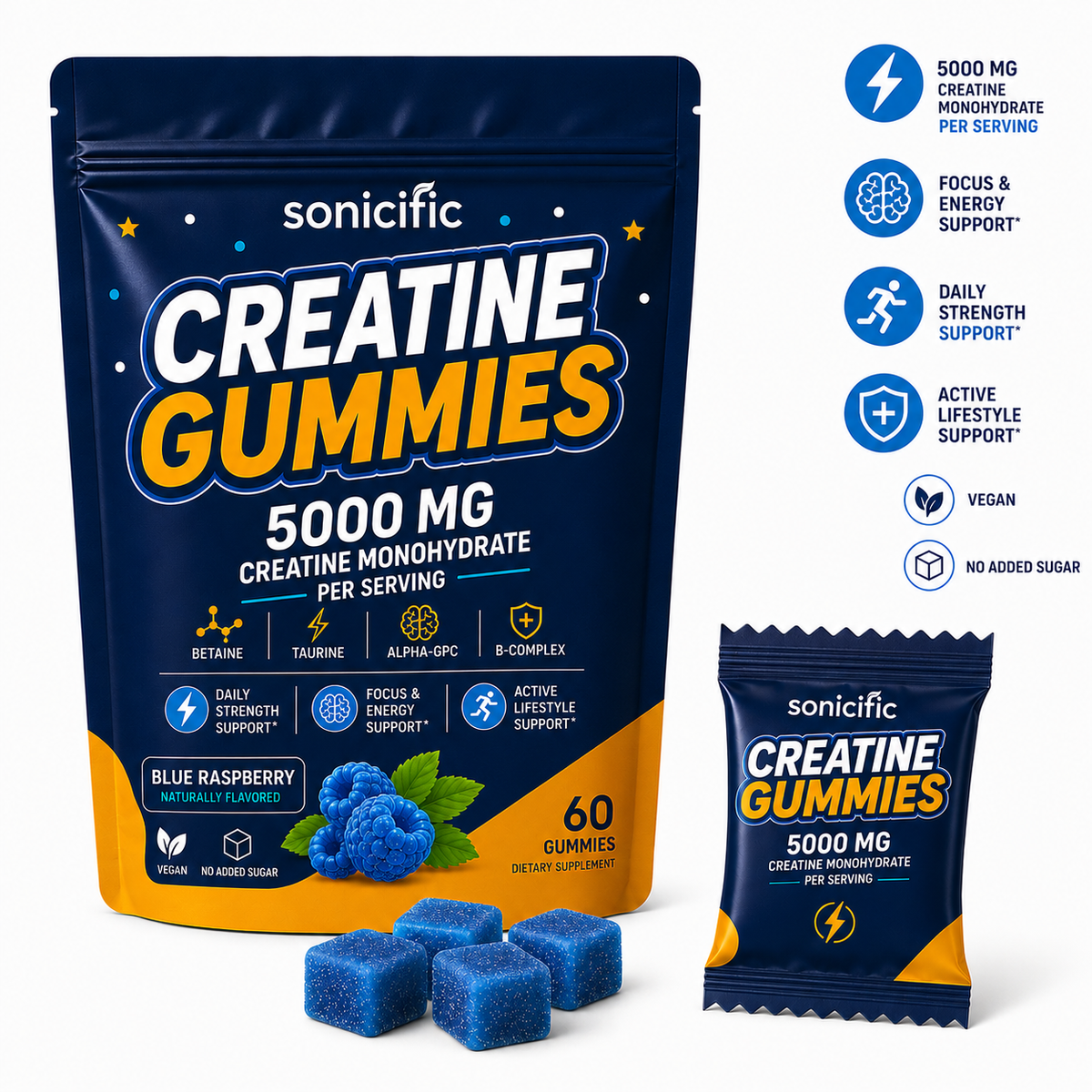Creatine Gummies 5000mg Creatine Monohydrate, Betaine,Taurine, Alpha GPC