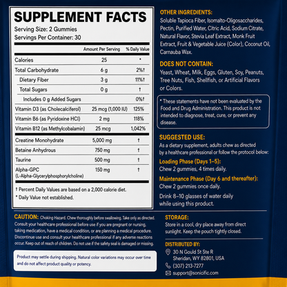 Creatine Gummies 5000mg Creatine Monohydrate, Betaine,Taurine, Alpha GPC