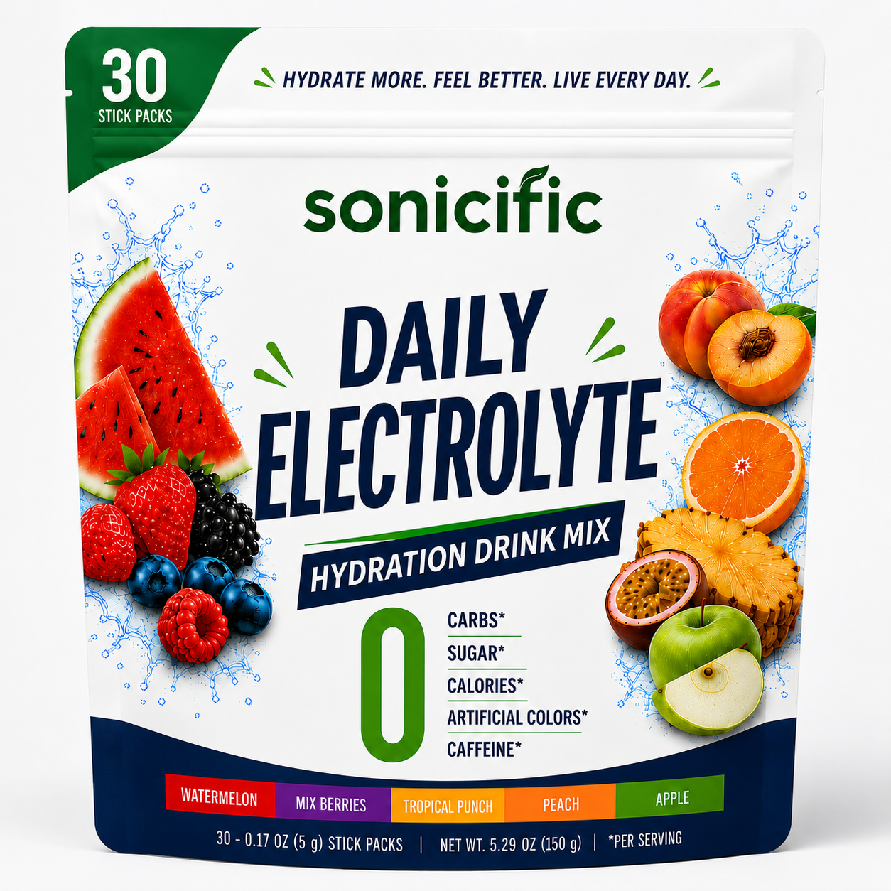 Daily Electrolyte Hydration Drink Mix Zero Sugar, Zero Calories, 30 Stick Packs