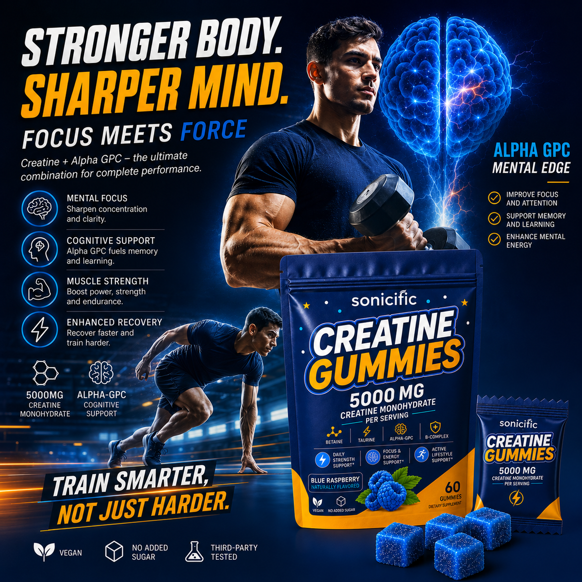 Creatine Gummies 5000mg Creatine Monohydrate, Betaine,Taurine, Alpha GPC
