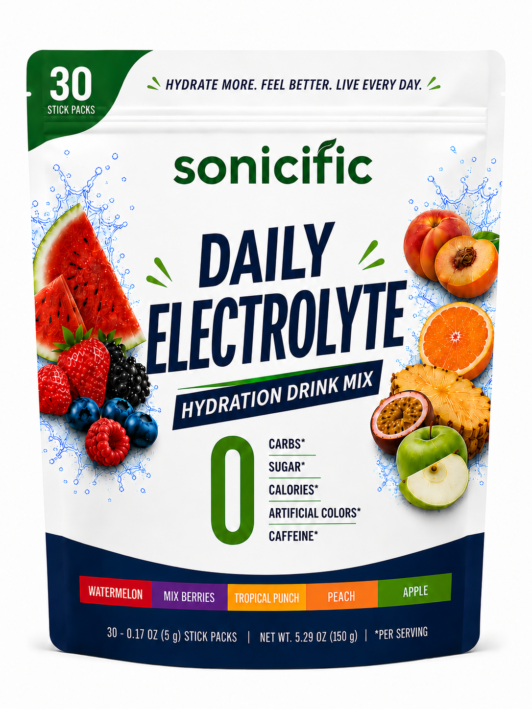 Daily Electrolyte Hydration Drink Mix Zero Sugar, Zero Calories, 30 Stick Packs