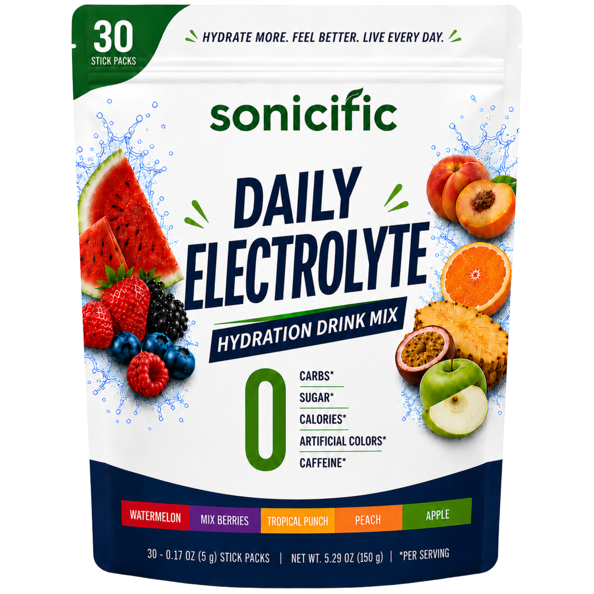 Daily Electrolyte Hydration Drink Mix Zero Sugar, Zero Calories, 30 Stick Packs