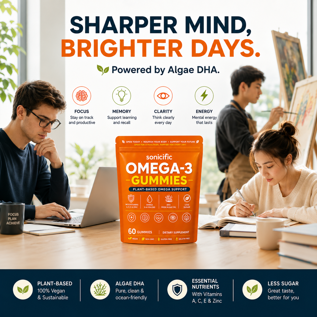 Omega-3 Gummies, Plant-Based Algae DHA & EPA, Vegan, 60 Gummies