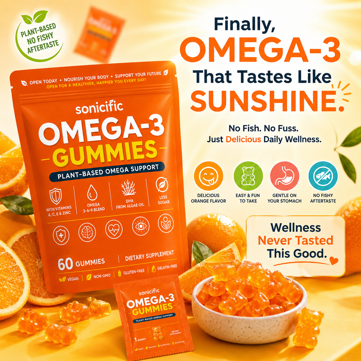 Omega-3 Gummies, Plant-Based Algae DHA & EPA, Vegan, 60 Gummies