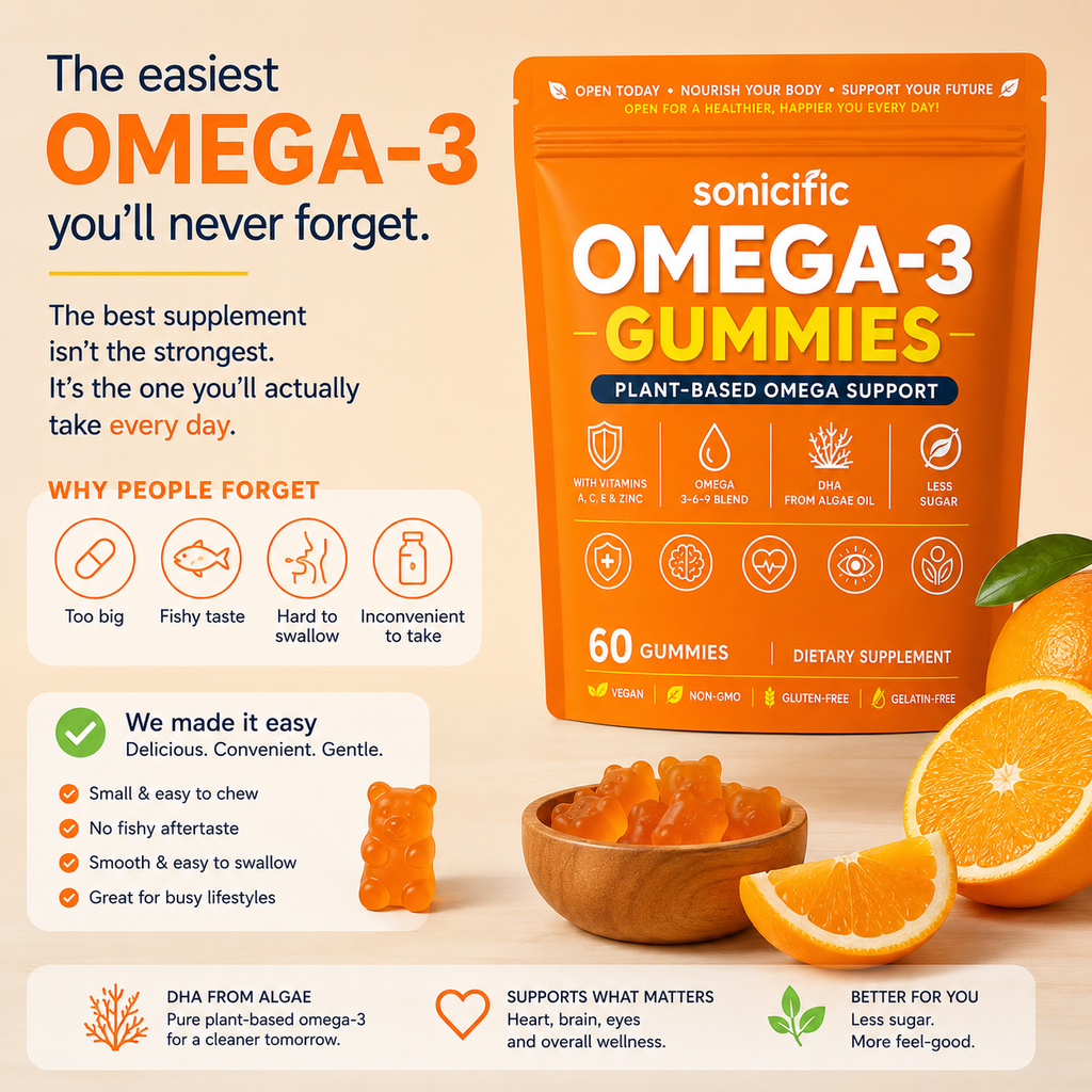 Omega-3 Gummies, Plant-Based Algae DHA & EPA, Vegan, 60 Gummies